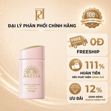 Sữa Chống Nắng Anessa Perfect UV Sunscreen Mild Milk For Sensitive Skin 60ml (Hồng)