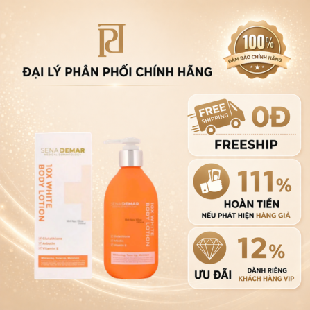 Sản phẩm dưỡng da toàn thân SENA DEMAR 10X WHITE BODY LOTION giúp dưỡng trắng da 300ml