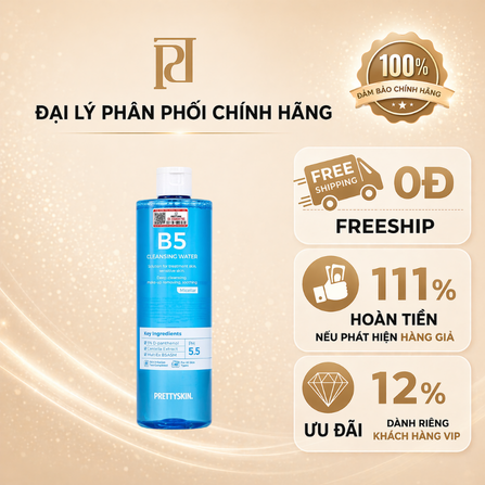 Tẩy trang cho da nhạy cảm B5 (PRETTYSKIN B5 CLEANSING WATER) dung tích 500ml, dạng chai, hiệu PRETTYSKIN
