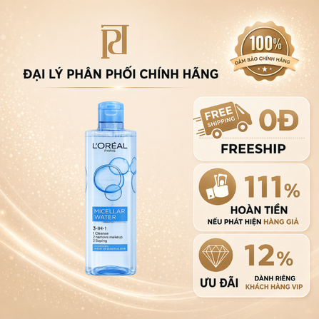 NƯỚC TẨY TRANG 3 IN 1 LOREAL PARIS MICELLAR WATER 400ML - TƯƠI MÁT
