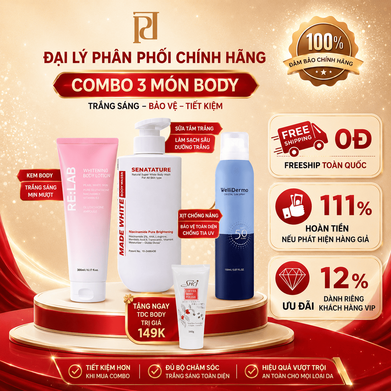 [TẶNG 1 TDC BODY] COMBO BODY TRẮNG SÁNG TOÀN DIỆN
